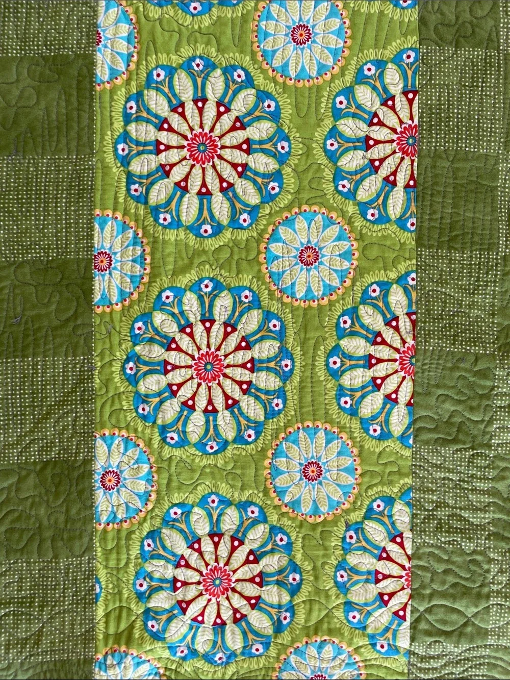 Vibrant Patchwork hand made Diamond Quilt in Purple and green- size 65” x 48”